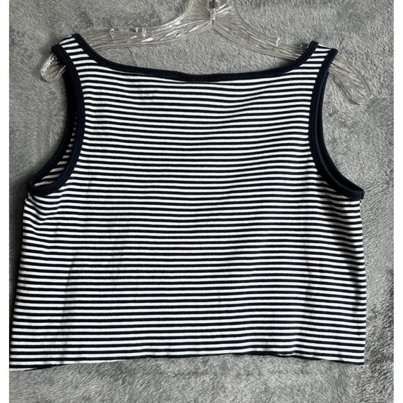 Ralph Lauren Shirt Polo JEANS Company Woman’s Crop Top Blue/White Stripped Large - Picture 11 of 11
